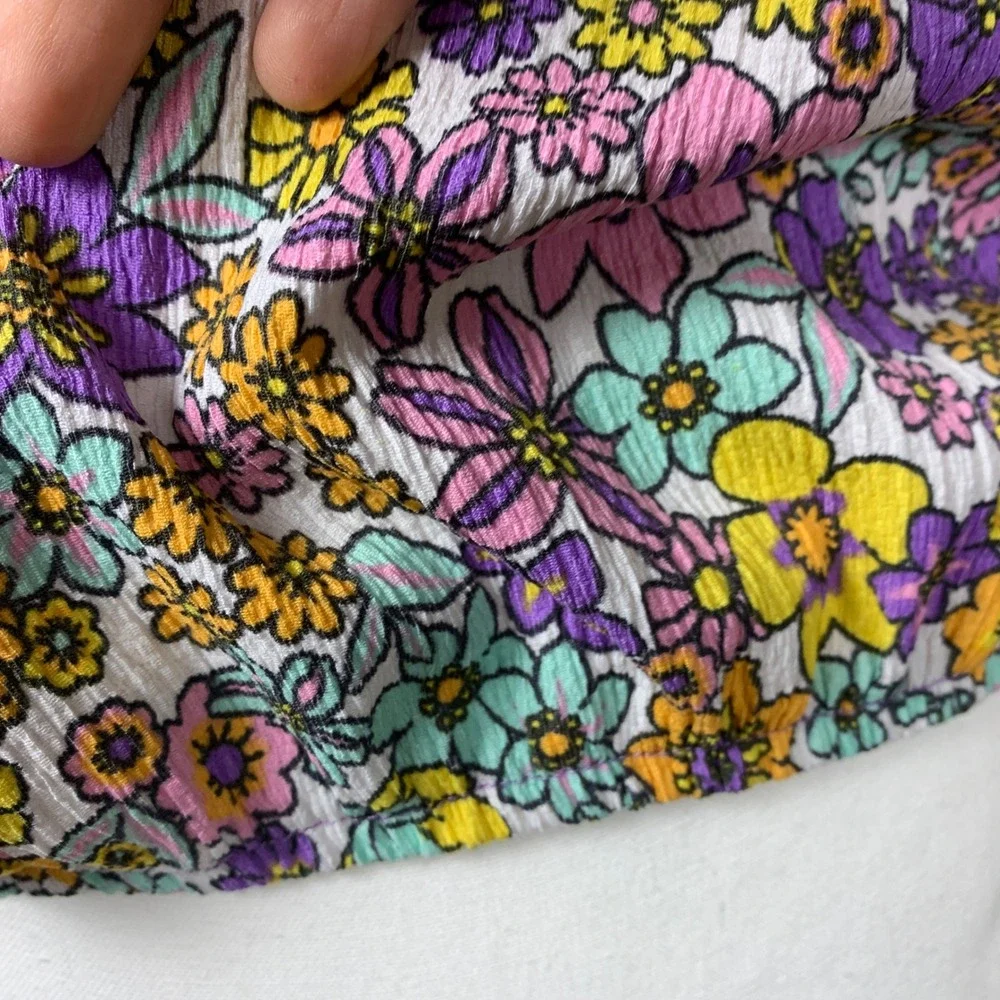DeFacto Blouse Girl 13-14Y Flower Power Floral Cold Shoulder Crinkle Puff Sleeve